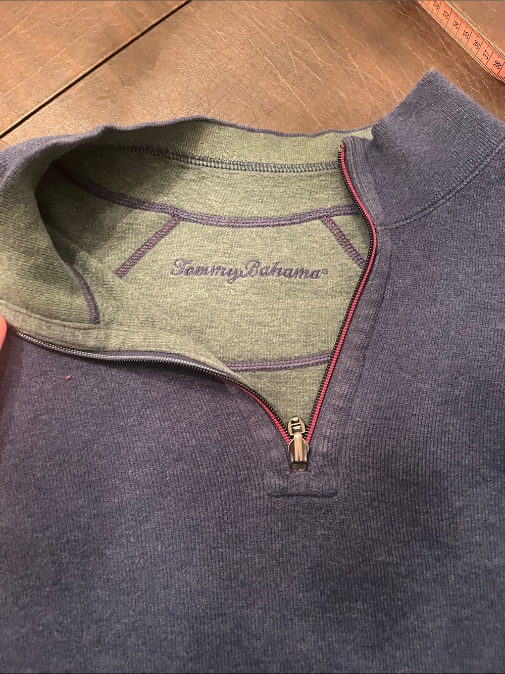 Men's Tommy Bahama Reversible Navy and Green Quarter-Zip Sweater
